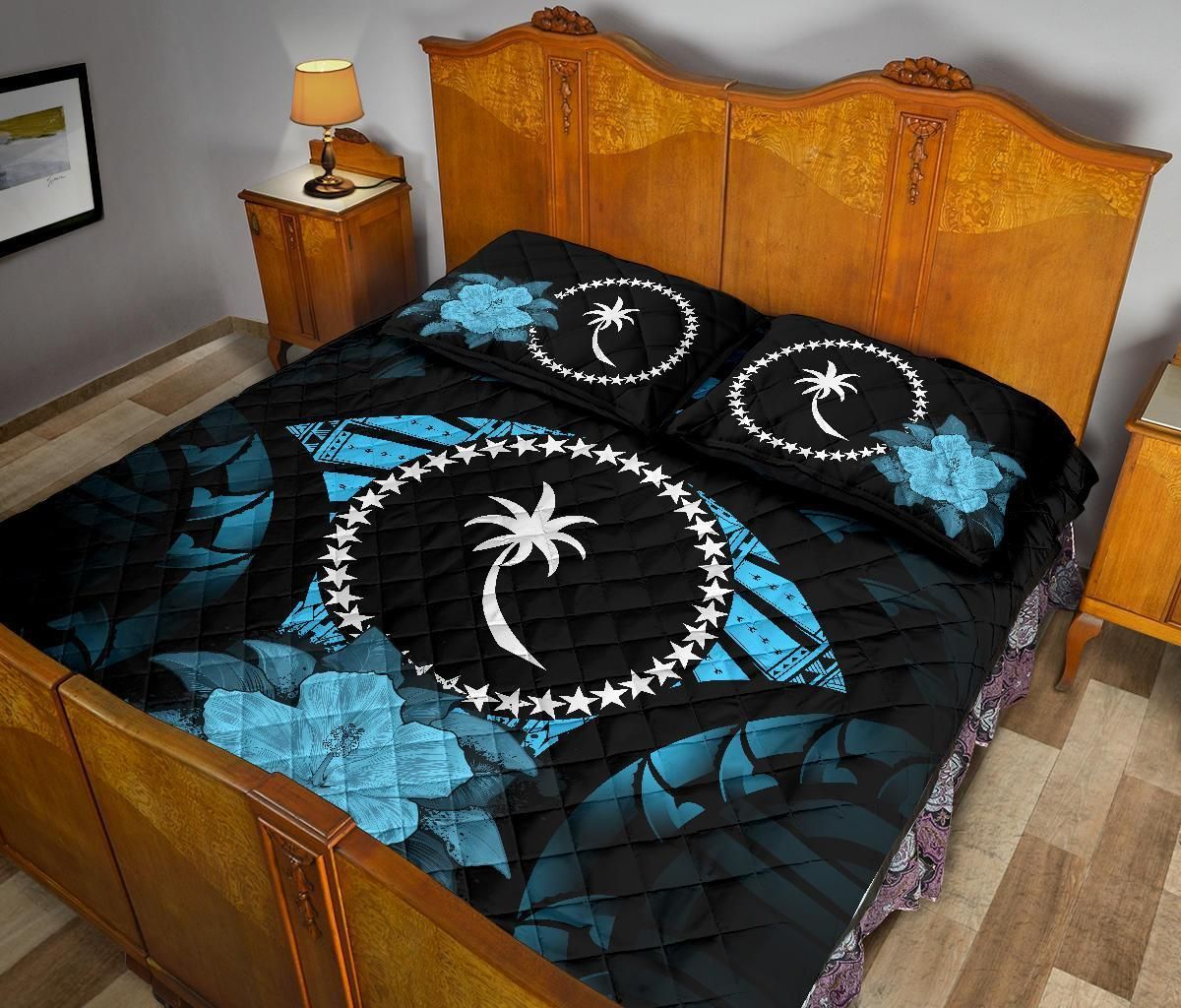 Chuuk Polynesian Quilt Bed Set Hibiscus Blue