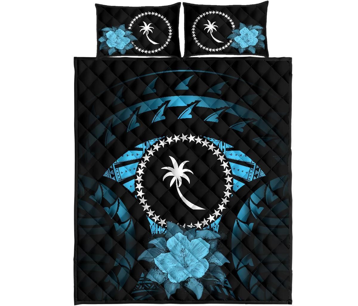 Chuuk Polynesian Quilt Bed Set Hibiscus Blue