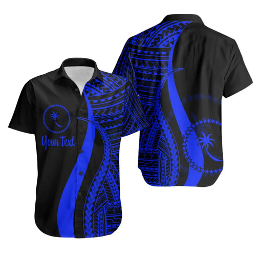 Chuuk Custom Personalised Short Sleeve Shirt - Blue Polynesian Tentacle Tribal Pattern