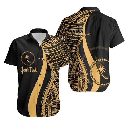 Chuuk Custom Personalised Short Sleeve Shirt - Gold Polynesian Tentacle Tribal Pattern