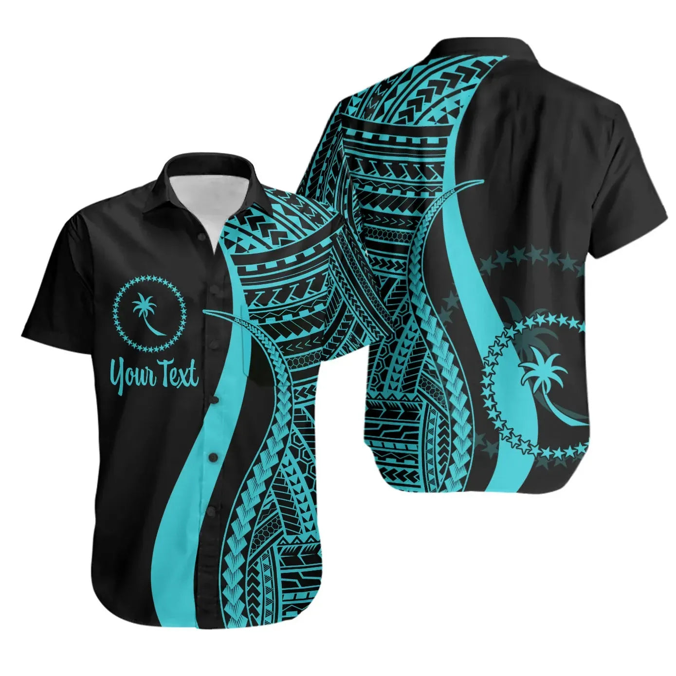 Chuuk Custom Personalised Short Sleeve Shirt - Turquoise Polynesian Tentacle Tribal Pattern