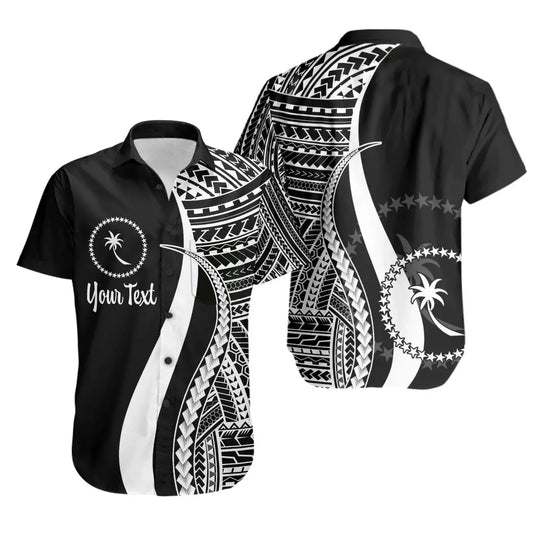 Chuuk Custom Personalised Short Sleeve Shirt - White Polynesian Tentacle Tribal Pattern