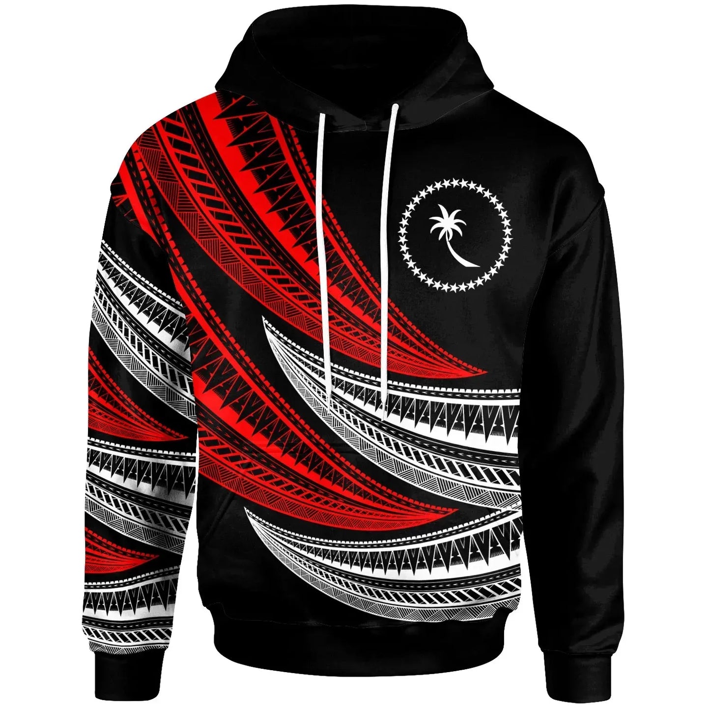 Chuuk - Custom Personalised Hoodie - Wave Pattern Alternating Red Color