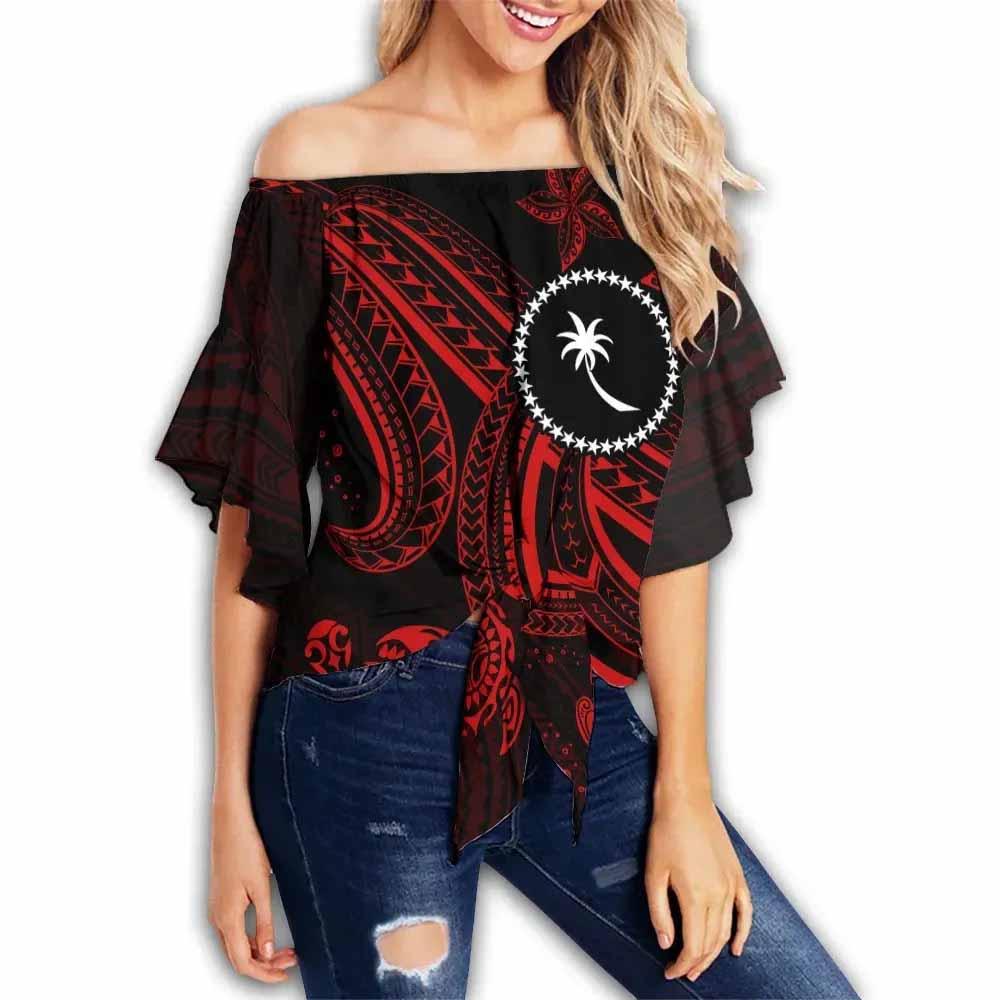 Chuuk Custom Personalised Off Shoulder Wrap Waist Top - Red Turtle