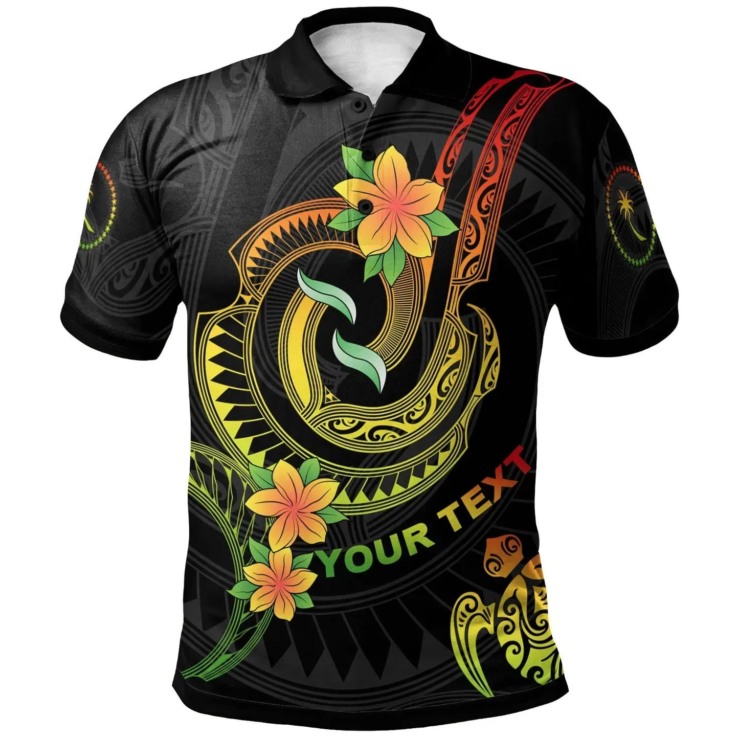 Chuuk Custom Personalised Polo Shirt - Reggae Plumeria Flowers with Spiral Patterns