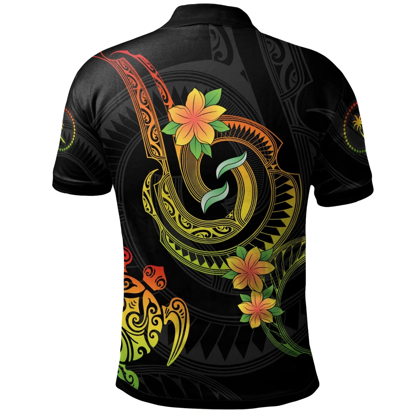 Chuuk Custom Personalised Polo Shirt - Reggae Plumeria Flowers with Spiral Patterns