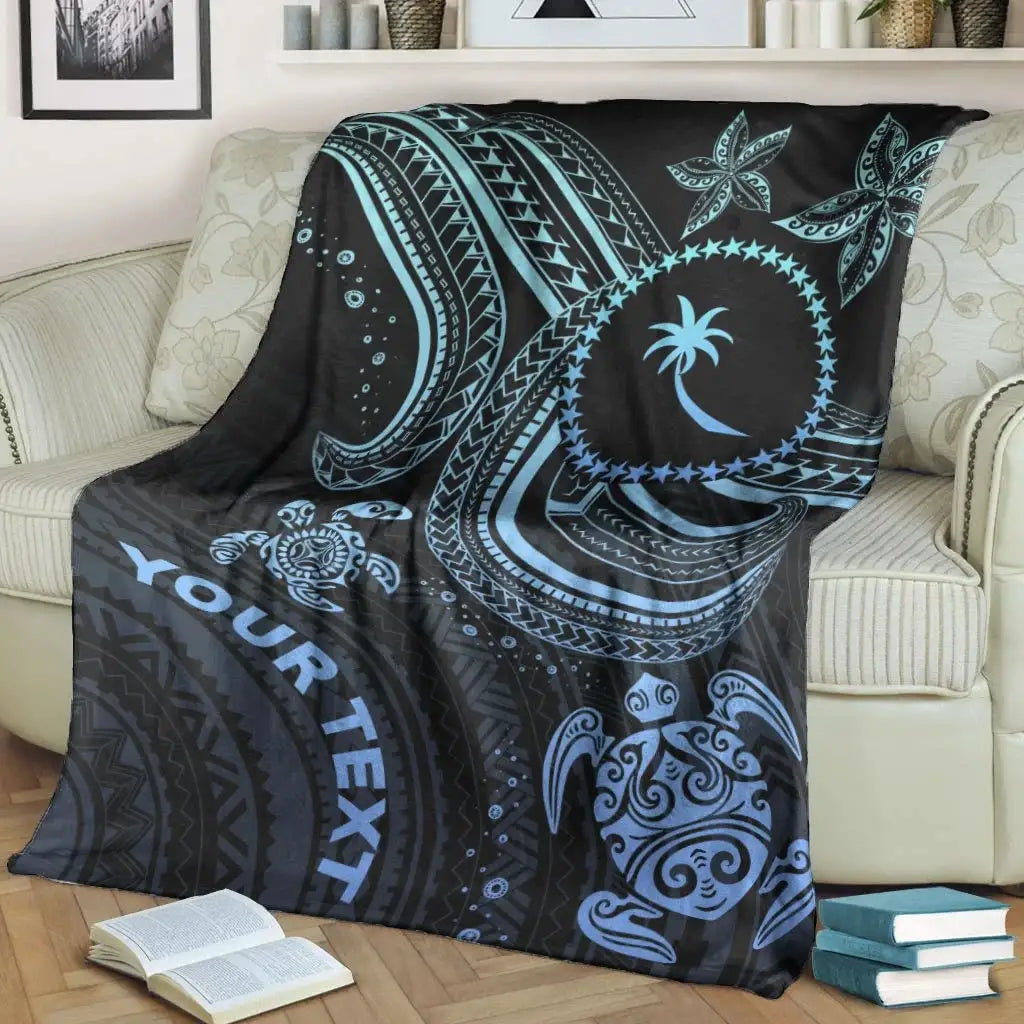 Chuuk Custom Personalised Premium Blanket- Blue Turtle