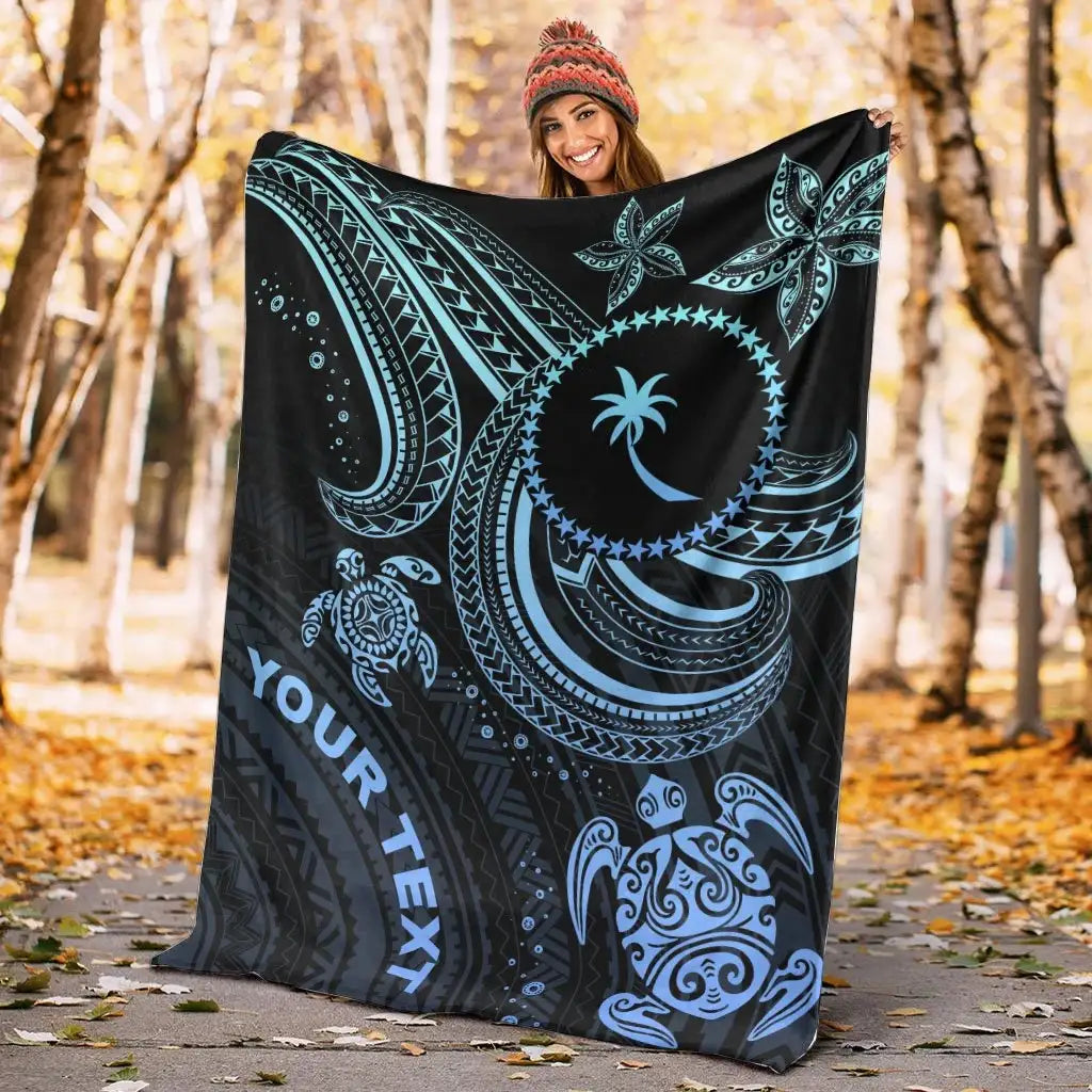 Chuuk Custom Personalised Premium Blanket- Blue Turtle