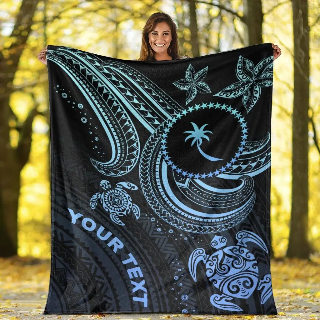 Chuuk Custom Personalised Premium Blanket- Blue Turtle