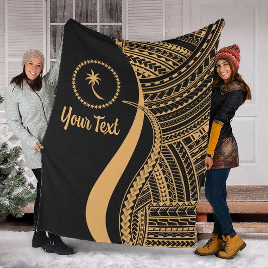 Chuuk Custom Personalised Premium Blanket - Gold Polynesian Tentacle Tribal Pattern