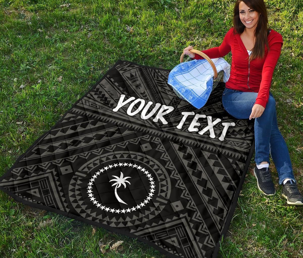 Chuuk Custom Personalised Premium Quilt - Chuuk Seal With Polynesian Tattoo Style ( Black)