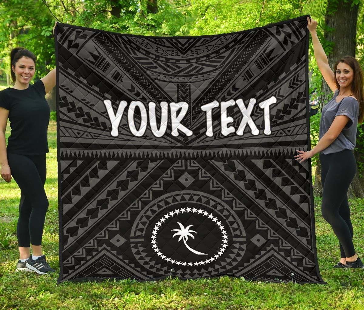 Chuuk Custom Personalised Premium Quilt - Chuuk Seal With Polynesian Tattoo Style ( Black)