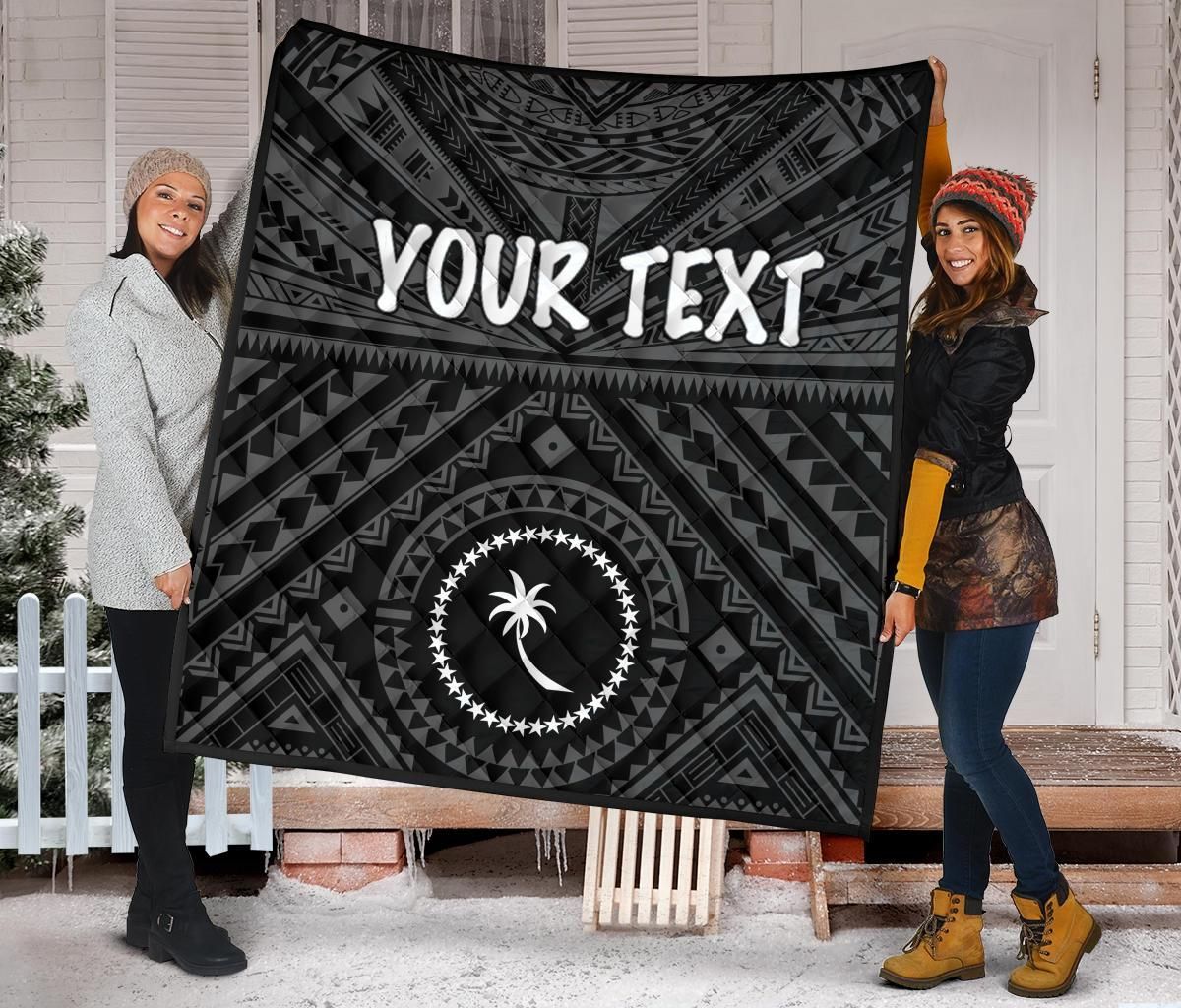 Chuuk Custom Personalised Premium Quilt - Chuuk Seal With Polynesian Tattoo Style ( Black)