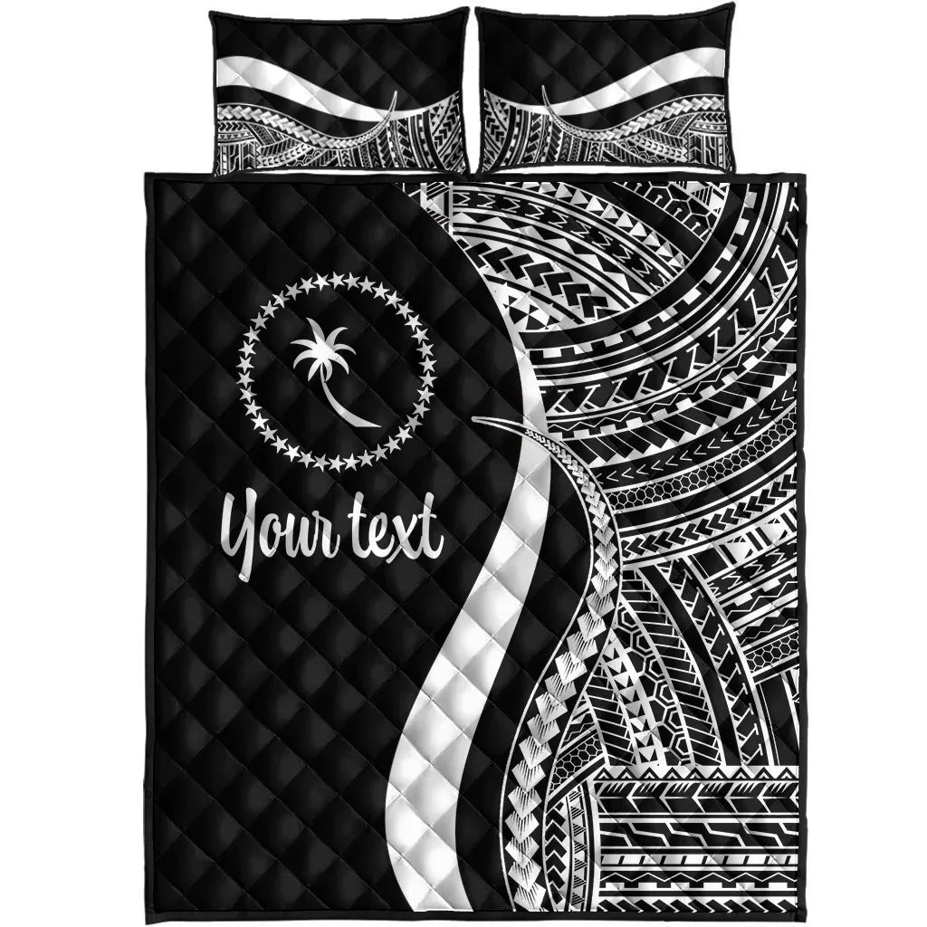 Chuuk Custom Personalised Quilt Bed Set - White Polynesian Tentacle Tribal Pattern