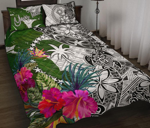 Chuuk Custom Personalised Quilt Bed Set White - Turtle Plumeria Banana Leaf