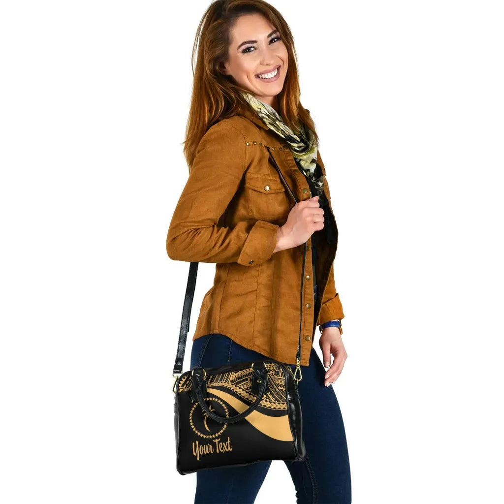 Chuuk Custom Personalised Shoulder Handbag - Gold Polynesian Tentacle Tribal Pattern