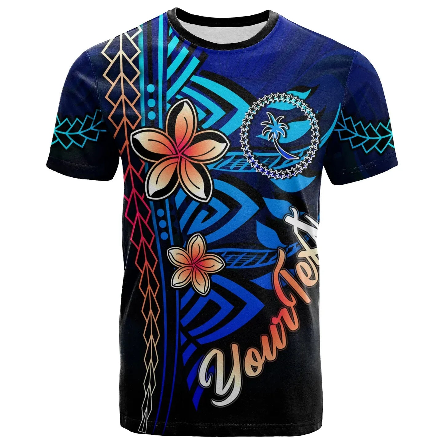 Chuuk Custom Personalised T-Shirt Blue - Vintage Tribal Mountain