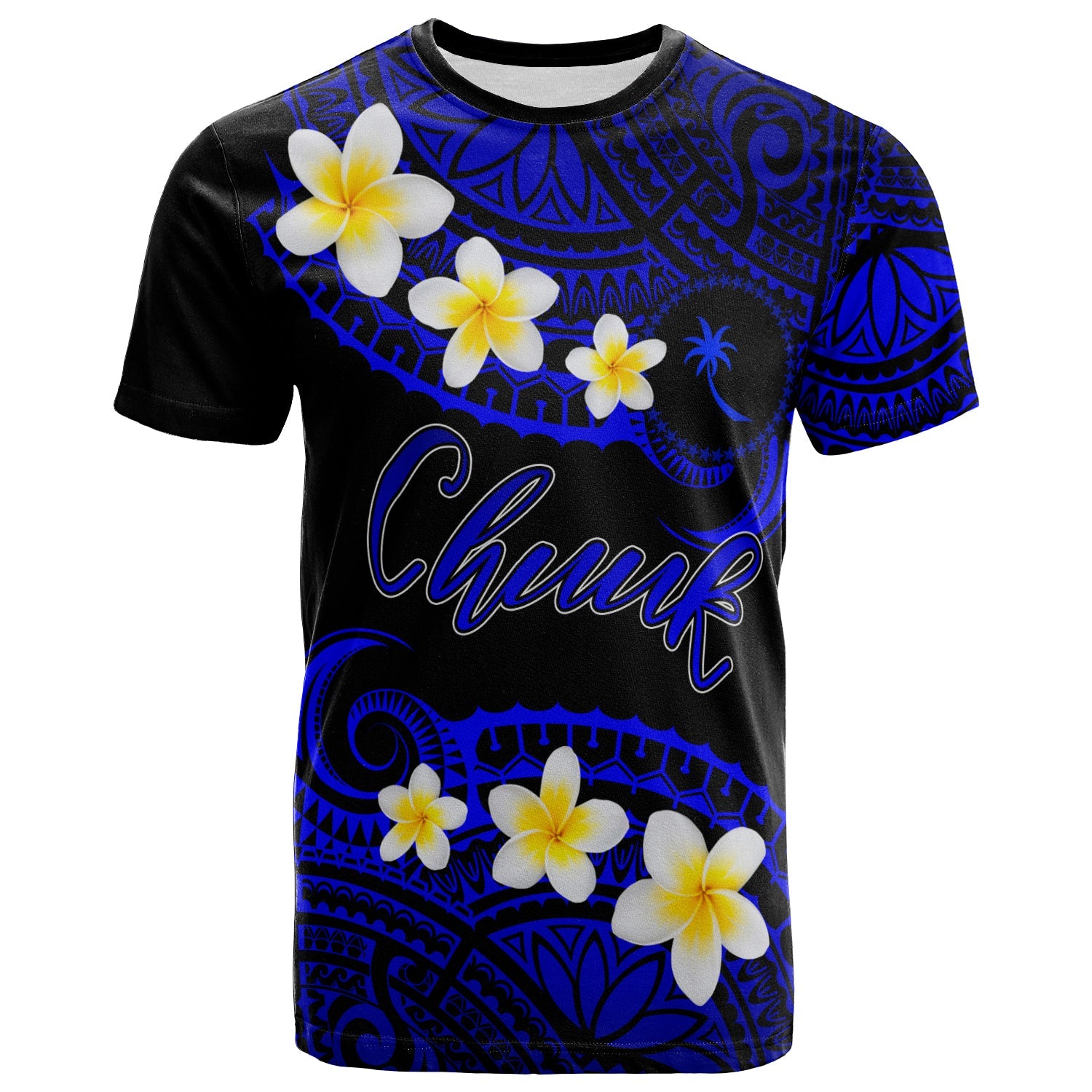 Chuuk Custom Personalised T-Shirt - Plumeria Polynesian Vibe Blue