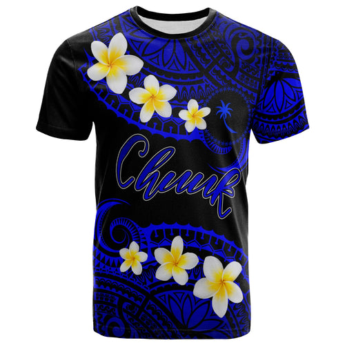 Chuuk Custom Personalised T-Shirt - Plumeria Polynesian Vibe Blue