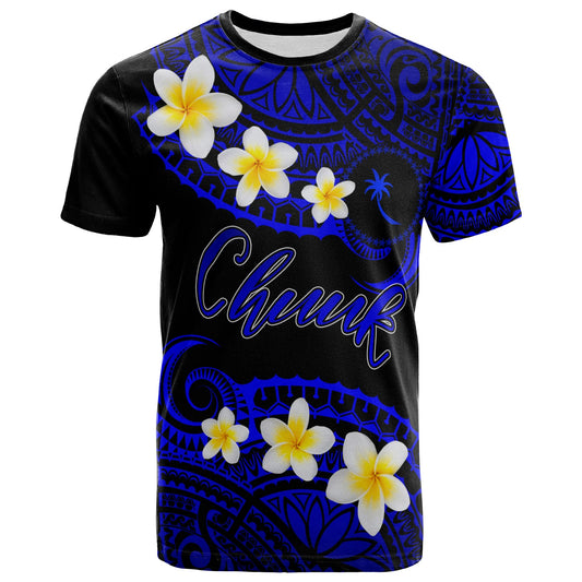 Chuuk Custom Personalised T-Shirt - Plumeria Polynesian Vibe Blue