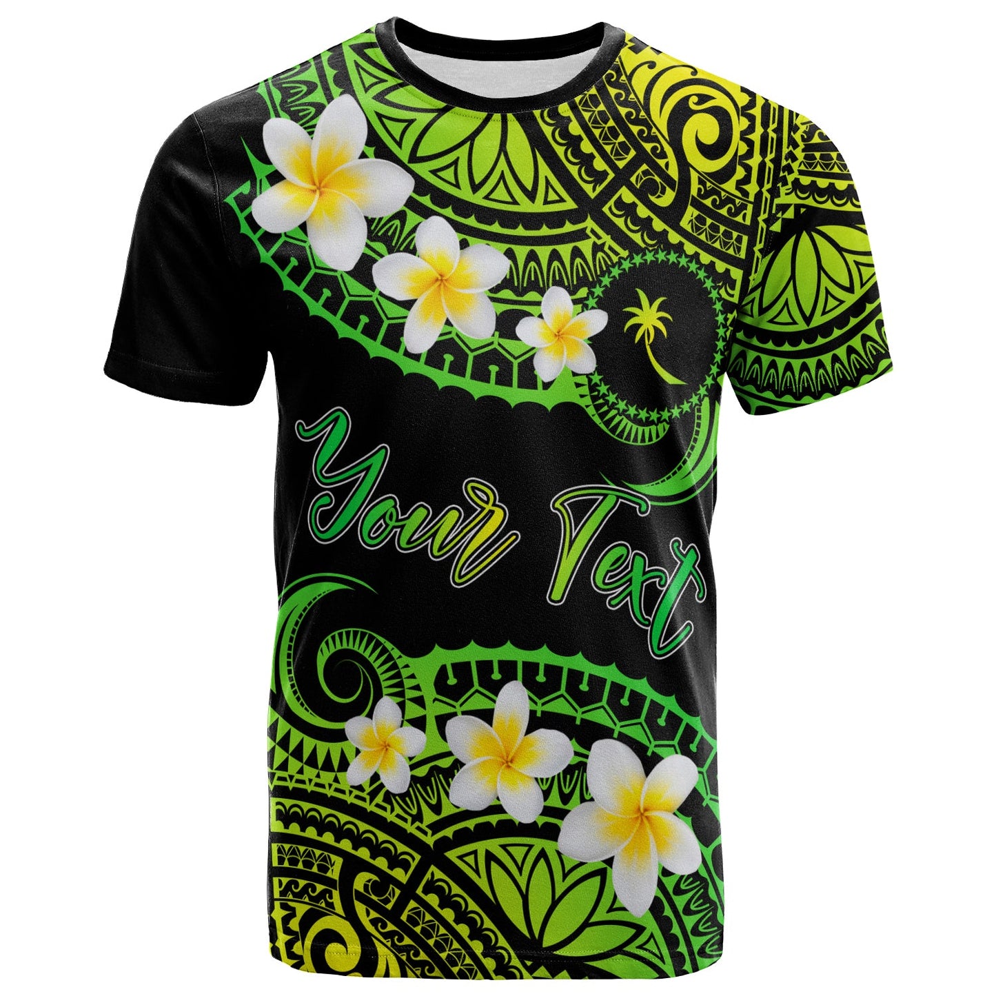 Chuuk Custom Personalised T-Shirt - Plumeria Polynesian Vibe Green
