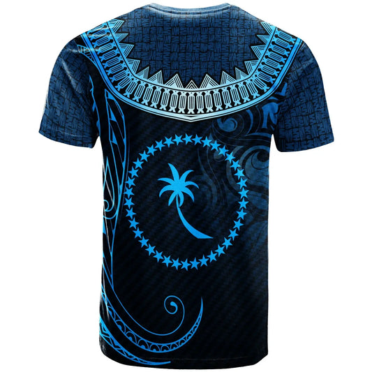Chuuk Custom Personalised  T-Shirt - Serrated Pattern Blue Color