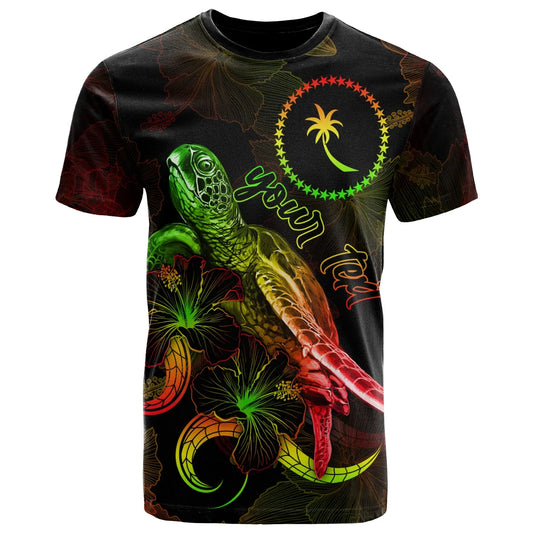 Chuuk Custom Personalized Polynesian T-Shirt - Turtle With Blooming Hibiscus Reggae