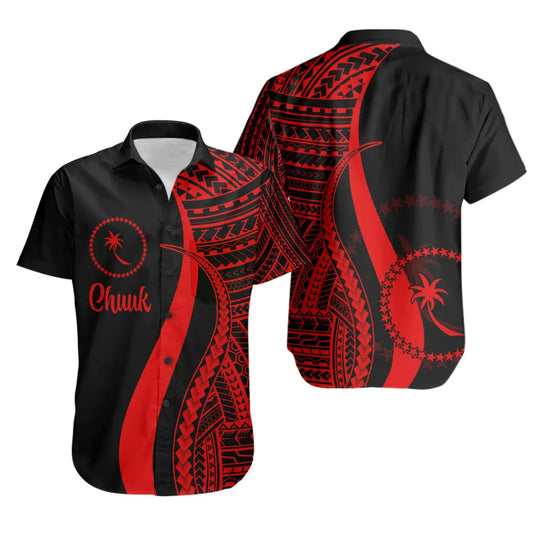 Chuuk Short Sleeve Shirt - Red Polynesian Tentacle Tribal Pattern