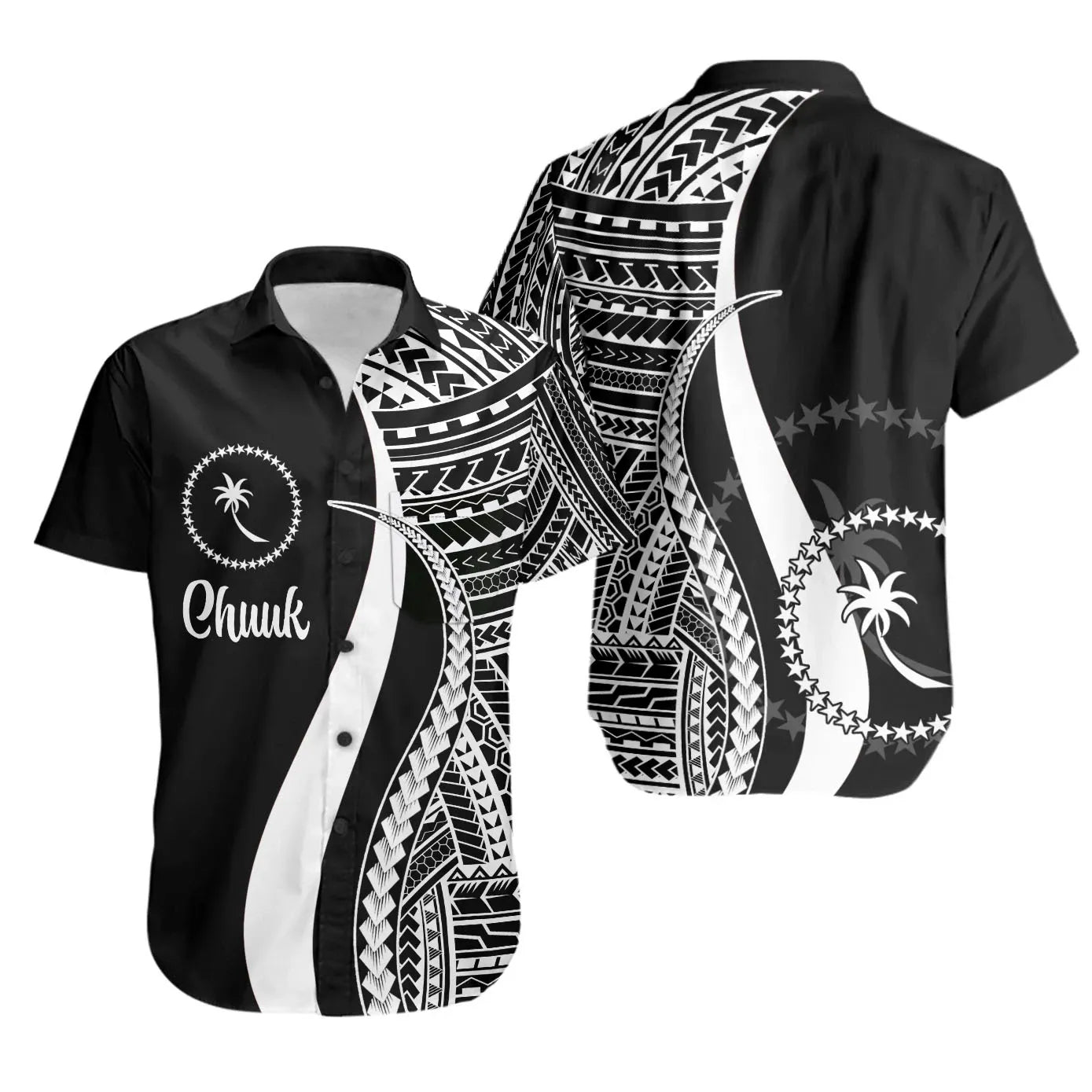 Chuuk Short Sleeve Shirt - White Polynesian Tentacle Tribal Pattern