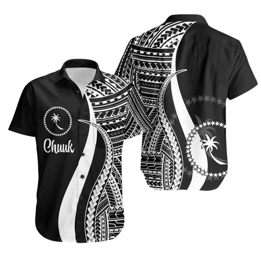 Chuuk Short Sleeve Shirt - White Polynesian Tentacle Tribal Pattern
