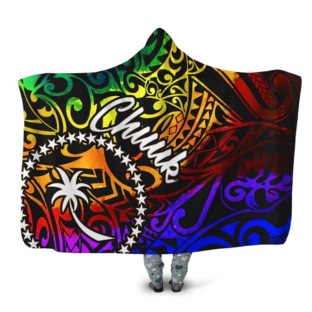 Chuuk Hooded Blanket - Rainbow Polynesian Pattern
