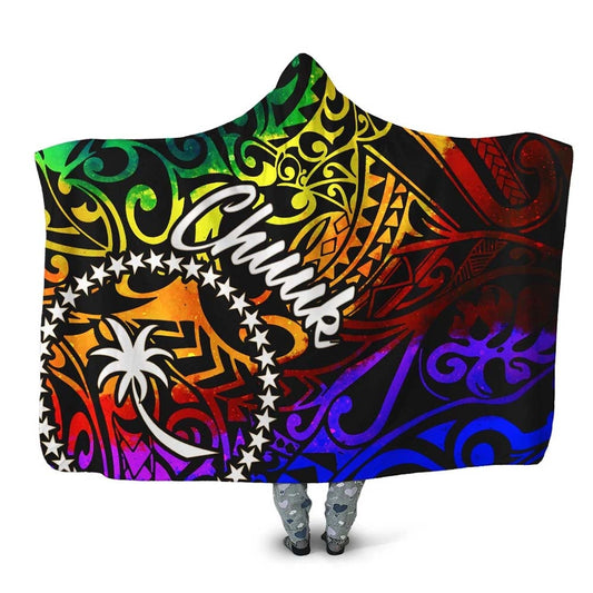Chuuk Hooded Blanket - Rainbow Polynesian Pattern