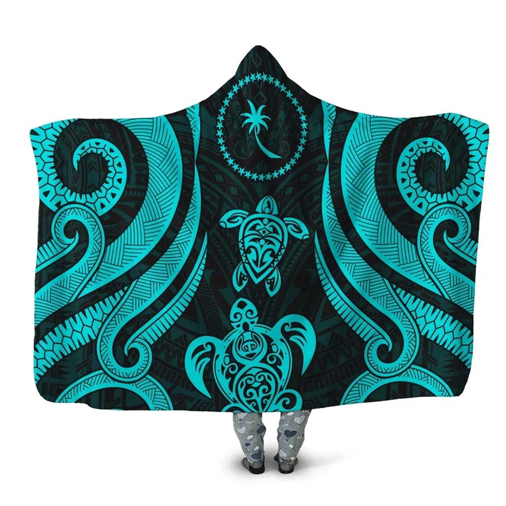 Chuuk Hooded Blanket - Turquoise Tentacle Turtle
