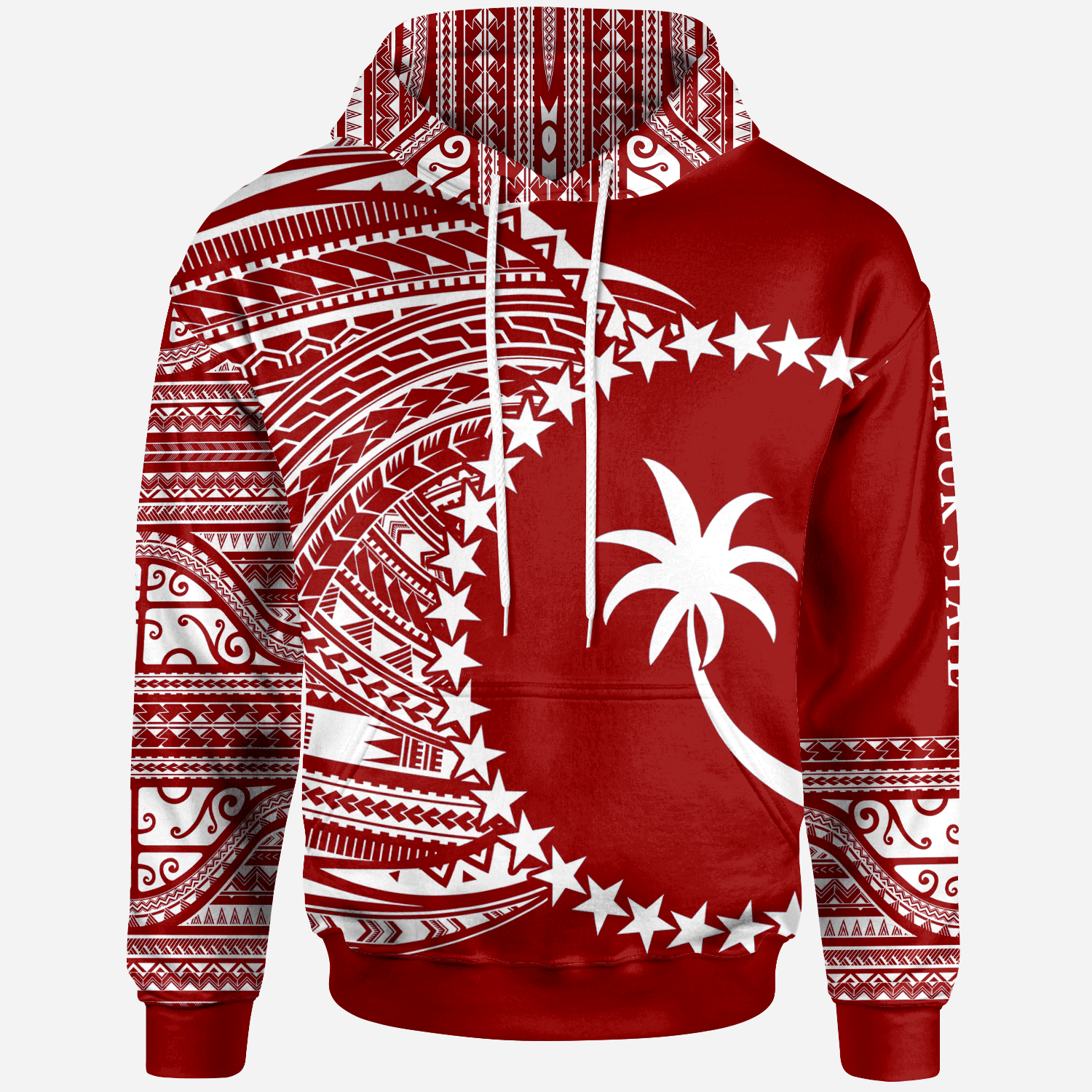 Chuuk Hoodie - Micronesia White Red Patterns With Coat Of Arms