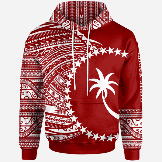 Chuuk Hoodie - Micronesia White Red Patterns With Coat Of Arms