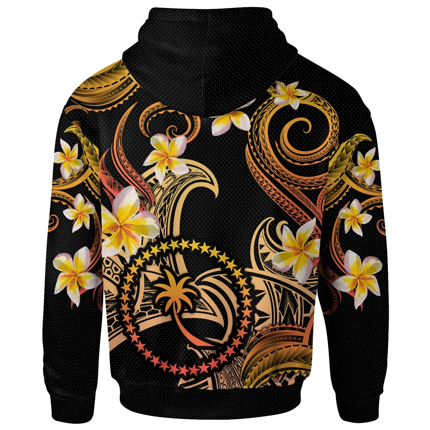 Chuuk Hoodie - Custom Personalised Polynesian Waves with Plumeria Flowers (Orange)