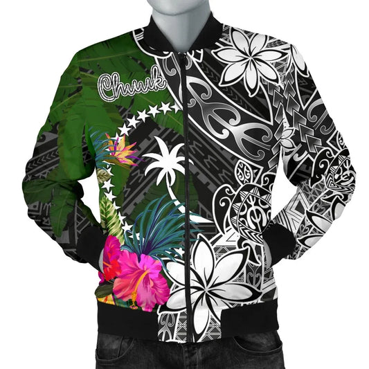 Chuuk Bomber Jacket - Turtle Plumeria Banana Leaf