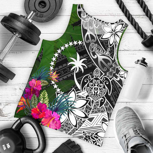 Chuuk Men Tank Top - Turtle Plumeria Banana Leaf