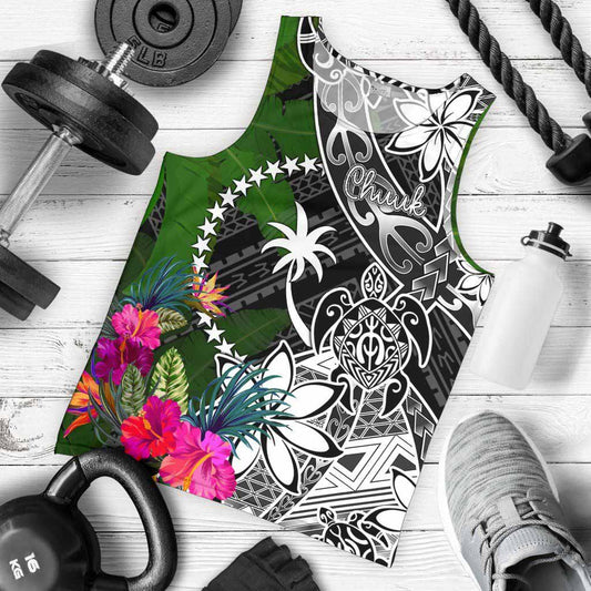 Chuuk Men Tank Top - Turtle Plumeria Banana Leaf