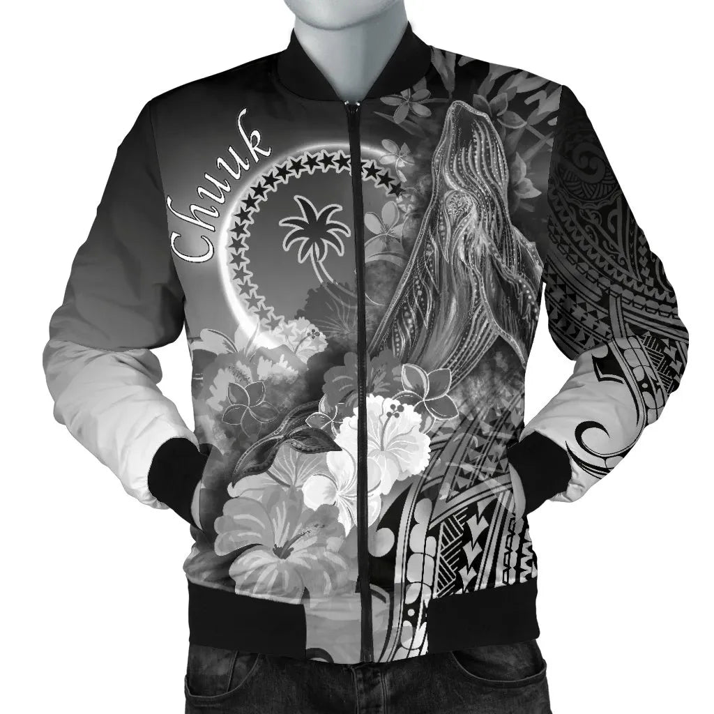 Chuuk Bomber Jacket - Humpback Whale with Tropical Flowers (White)