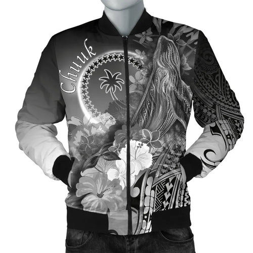 Chuuk Bomber Jacket - Humpback Whale with Tropical Flowers (White)