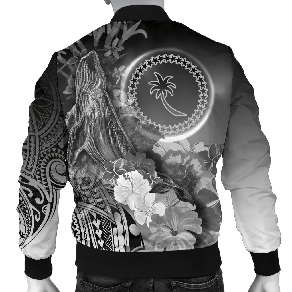Chuuk Bomber Jacket - Humpback Whale with Tropical Flowers (White)