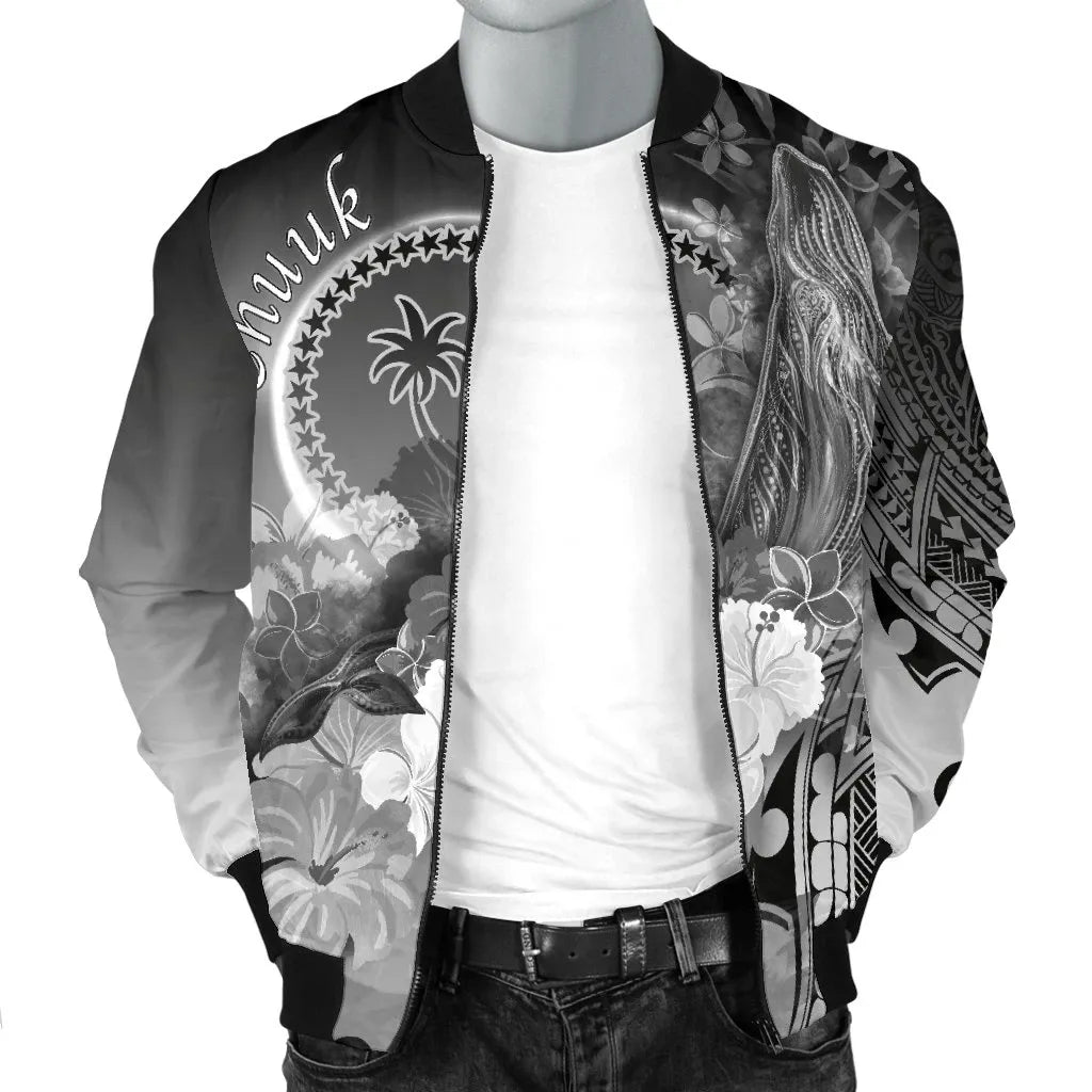 Chuuk Bomber Jacket - Humpback Whale with Tropical Flowers (White)
