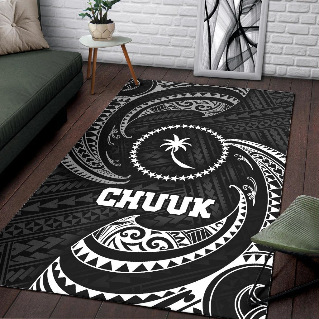Chuuk Micronesia Area Rug - White Tribal Wave