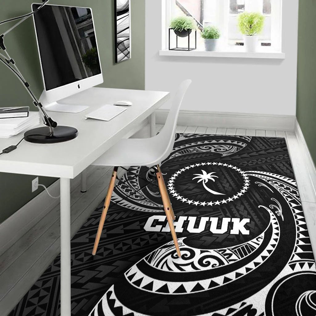Chuuk Micronesia Area Rug - White Tribal Wave