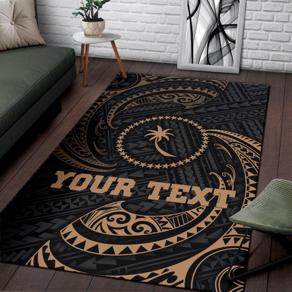 Chuuk Micronesia Custom Personalised Area Rug - Gold Tribal Wave