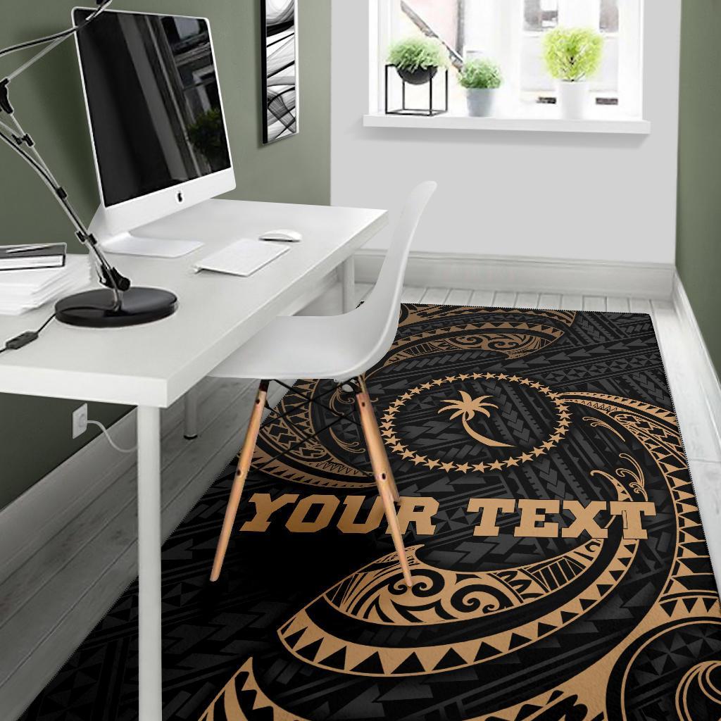 Chuuk Micronesia Custom Personalised Area Rug - Gold Tribal Wave