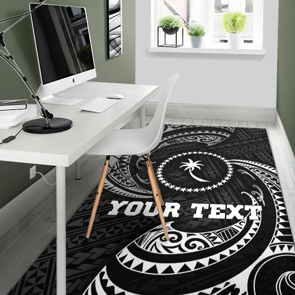 Chuuk Micronesia Custom Personalised Area Rug - White Tribal Wave