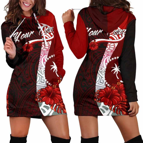 Chuuk Micronesia Custom Personalised Hoodie Dress - Coat Of Arm With Hibiscus