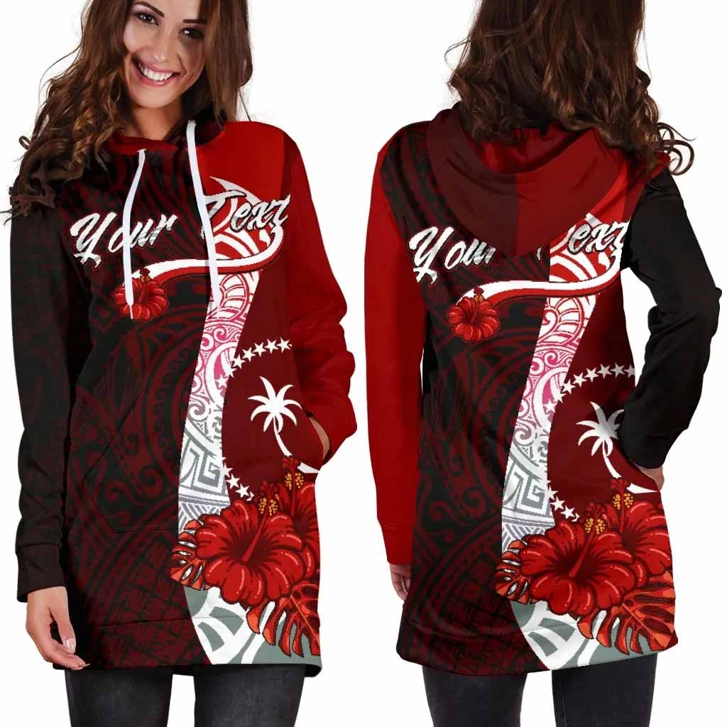 Chuuk Micronesia Custom Personalised Hoodie Dress - Coat Of Arm With Hibiscus